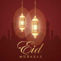 eid mubarak salutation carte avec lanternes et mosquée Contexte vecteur