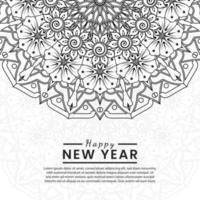 bannière ou modèle de carte de bonne année avec fleur de mehndi vecteur