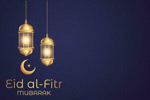 eid al-fitr mubarak salutation carte avec lanternes et croissant vecteur