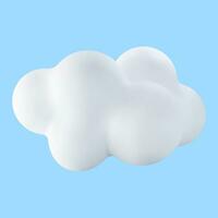 3d blanc nuage isolé sur bleu Contexte. dessin animé duveteux nuage icône. rendre bulle mignonne cercle en forme de fumée ou cumulus brouillard symbole. vecteur illustration