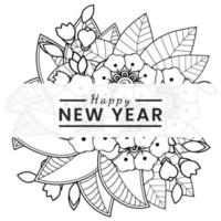 bannière ou modèle de carte de bonne année avec fleur de mehndi vecteur