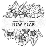 bannière ou modèle de carte de bonne année avec fleur de mehndi vecteur