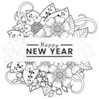 bannière ou modèle de carte de bonne année avec fleur de mehndi vecteur