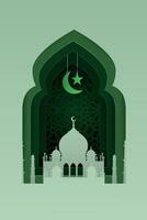 vecteur illustration de Islam avec une blanc papier mosquée sur une vert Contexte