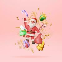 3d Père Noël claus avec cadeau sac et Noël arbre. rendre content Nouveau année décoration. joyeux Noël vacances. Nouveau année et Noël fête. réaliste vecteur illustration