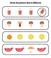 cercle le différent photo. éducatif Jeu pour enfants. cerveau taquin pour préscolaire, Jardin d'enfants et élémentaire étudiants. vecteur