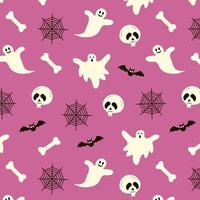 motif halloween harmonieux avec fantômes, crâne, chauve-souris, toile et os. vecteur