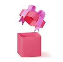 3d ouvert cadeau boîte isolé. rendre coloré enveloppé boîte. Noël. nouveau, année, vente, achats. présent boîte avec arcs et rubans. boite cadeau pour Valentin, anniversaire et vacances. vecteur illustration