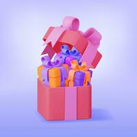 3d cadeau des boites pile isolé. rendre coloré enveloppé boîte. Noël. nouveau, année, vente, achats. présent boîte avec arcs et rubans. boite cadeau pour Valentin, anniversaire et vacances. vecteur illustration