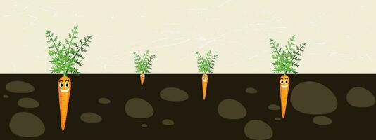 ensemble de Icônes de mignonne dessin animé carottes embarqué dans le sol. isolé sur Jaune Contexte vecteur illustration.