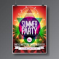 Vector Summer Beach Party Flyer Design avec des éléments typographiques sur palm abstraite