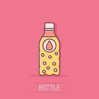 icône de bouteille d'eau dans le style comique. pictogramme d'illustration de dessin animé de vecteur de bouteille de soda en plastique. effet d'éclaboussure de concept d'entreprise d'eau liquide.