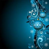 Vector illustration de Noël avec boule de verre bleu et flocons de neige