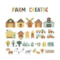 ferme créateur avec fermes, tracteurs, serres, animaux domestiques, des arbres et etc. vecteur
