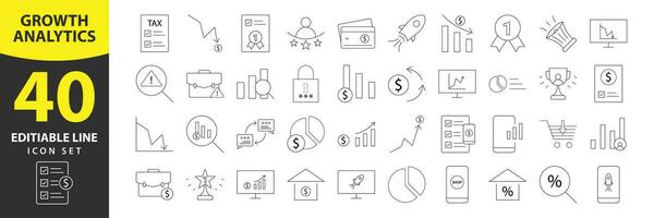 croissance et analytique modifiable Icônes ensemble. vecteur illustration dans moderne mince ligne style de affaires Icônes schémas, graphiques, financier bénéfices, progrès. pictogrammes et infographie