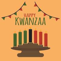 joyeux kwanzaa - jolie carte de voeux simple. vacances culturelles ethniques de noël afro-américaines. bougeoir kinara avec sept bougies traditionnelles - noir, rouge, vert vecteur