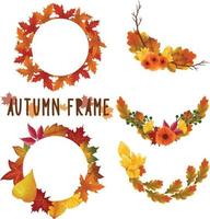 ensemble de cadre de feuille d'automne peint à l'aquarelle, feuilles clipart. dessinés à la main isolé sur fond blanc vecteur