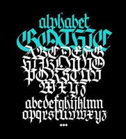 alphabet gothique complet. lettres majuscules et minuscules sur fond noir