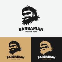 modèle de conception de logo de tête d'homme barbu barbare vecteur
