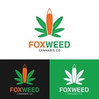 feuilles de cannabis avec modèle de conception de logo de queue de renard vecteur