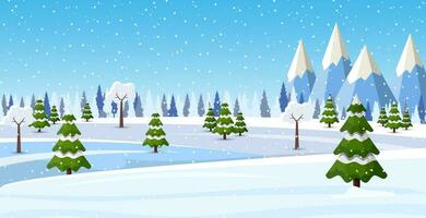 Noël paysage Contexte avec neige et arbre. joyeux Noël vacances. Nouveau année et Noël fête. vecteur illustration dans plat style