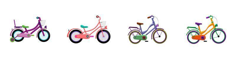 ensemble de vélos vectoriels pour enfants dans un style plat vecteur