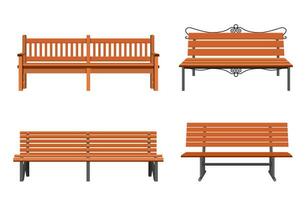 ensemble de divers jardin et ville bancs. en bois et osier bancs, éléments pour paysage Emplacements. vecteur illustration dans plat style