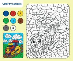 marrant peu train personnage, des gamins coloration par Nombres page. coloration puzzle pour enfants.imprimable feuille de travail pour Jardin d'enfants, préscolaire, élémentaire école, Accueil .vecteur illustration vecteur