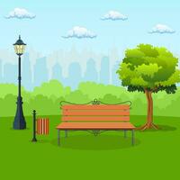 banc avec arbre et lanterne dans le parc. vecteur illustration dans plat style