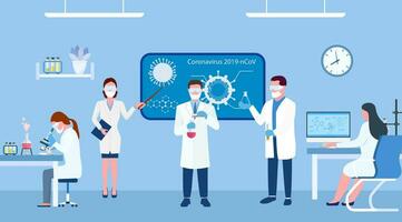 chimique laboratoire science et La technologie coronavirus 2019-nCoV. scientifiques lieu de travail concept. science, éducation, chimie, expérience, laboratoire concept. vecteur illustration dans plat conception