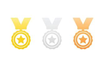 médailles, or, argent et bronze, icônes sur blanc vecteur
