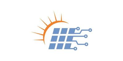logo conception combiner le forme de une solaire panneau avec une séries de électronique câbles. vecteur