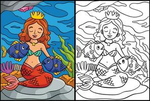 Princesse Sirène et poisson coloration illustration vecteur