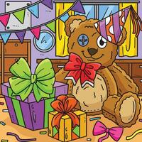 nounours ours avec une anniversaire cadeau coloré dessin animé vecteur
