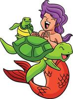 Sirène en jouant avec une tortue dessin animé clipart vecteur