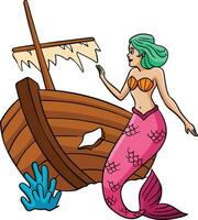 Sirène et une Naufrage dessin animé coloré clipart vecteur