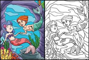 Sirène et une triton coloration page illustration vecteur