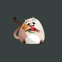 beige dessin animé graisse chat mange juteux rouge pastèque vecteur