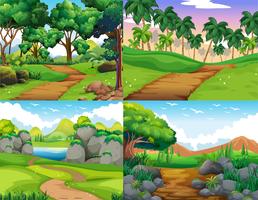 Quatre scènes de la nature avec sentier dans les bois vecteur