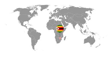 épinglez la carte avec le drapeau du zimbabwe sur la carte du monde. illustration vectorielle. vecteur