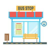 arrêt de bus vide avec le schéma de circulation et le panneau d'arrêt. illustration vectorielle plane vecteur
