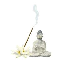 séance Bouddha avec lotus arôme brûlant bâton vecteur