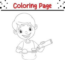 coloration page peu garçon pressant dentifrice brosse à dents vecteur