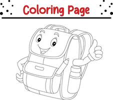 coloration page école sac à dos donnant les pouces en haut vecteur