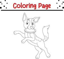 coloration page chien en jouant en volant disque vecteur