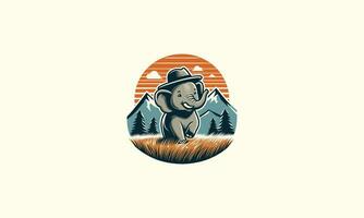 tête l'éléphant portant chapeau sur Montagne vecteur logo conception