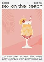 sexe sur le plage tropical cocktail garni avec Orange et cerise. classique alcoolique boisson recette mur art imprimer. été apéritif affiche. minimaliste alcoolique boisson placard. vecteur illustration.