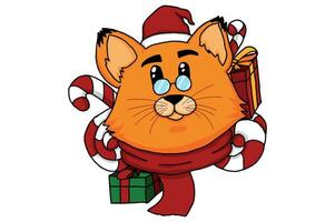 Noël - chat entouré par cadeaux et bonbons vecteur