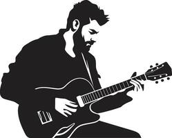 rythmique réverbération guitariste logo conception sérénade sérénité musicien icône vecteur