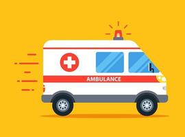 l'ambulance passe à l'appel avec le clignotant allumé. illustration vectorielle de voiture plate. vecteur